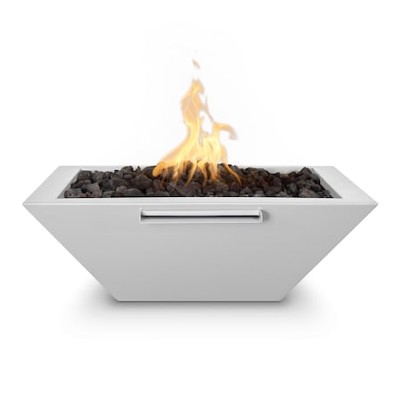 The Outdoor Plus 36 Square Maya Fire & Water Bowl, Powder Coated Metal, White, Match Lit w/Flame Sense, Liquid Propane OPT-36SQPCFWFSML-WHT-LP